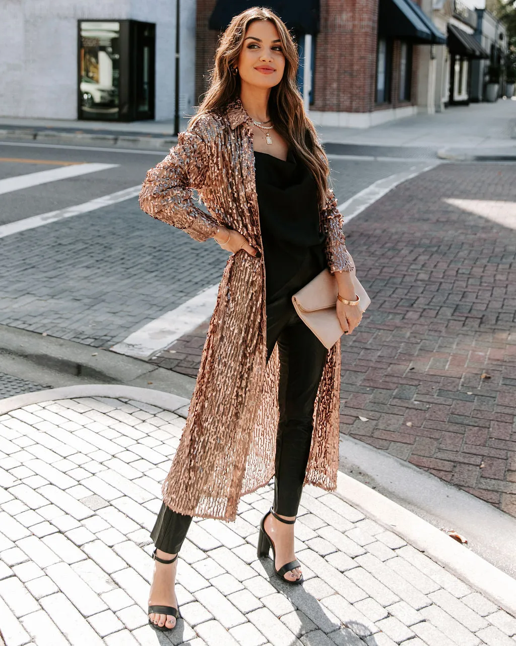 TastyHottie - Mixer Button Down Sequin Duster - Copper