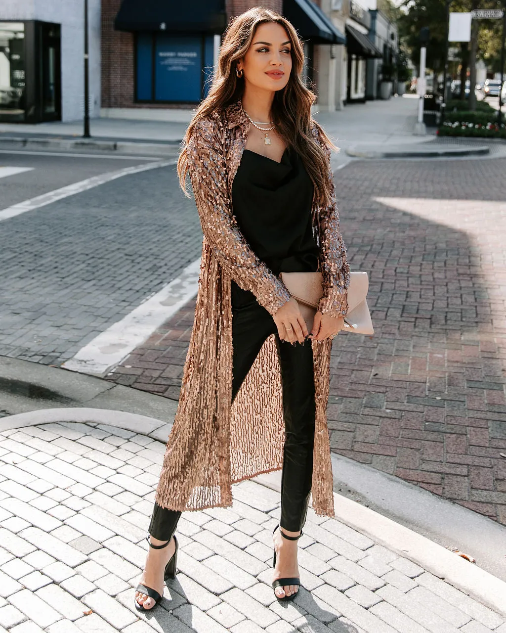 TastyHottie - Mixer Button Down Sequin Duster - Copper