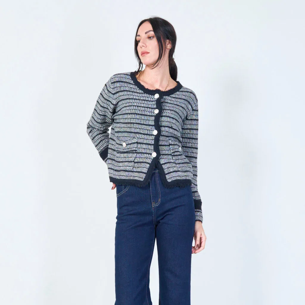 Textured striped cardigan with button details wholesale