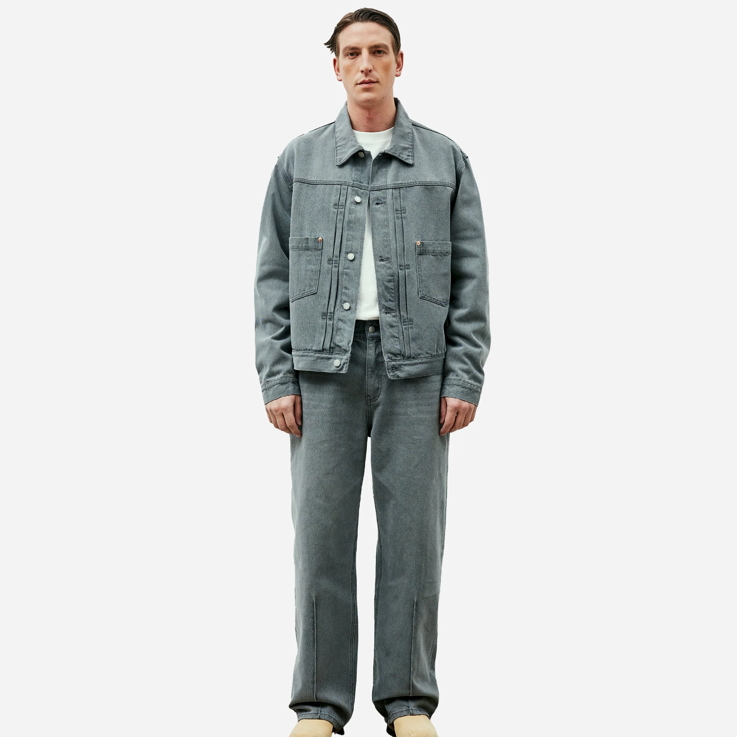 TYPE 2 PIN TUCK TRUCKER DENIM JACKET - GREY WASHED