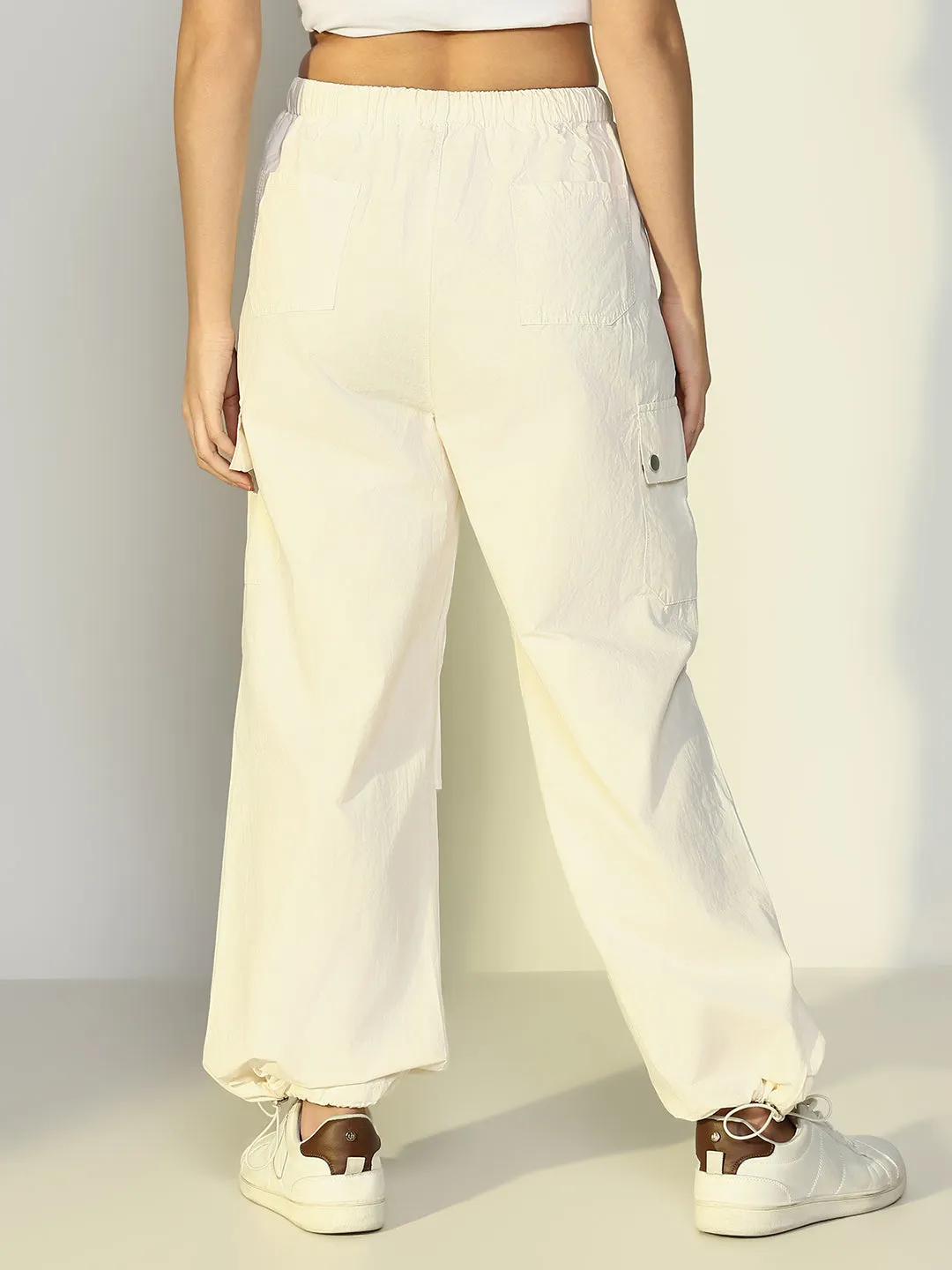 Women Solid White Parachute Trouser