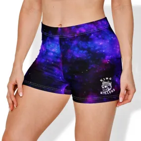 Women's Black & Purple Galaxy High-Waisted Shorts