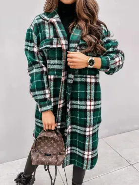 Wool Checked Coat - Thick Fabric Plaid Long Jacket